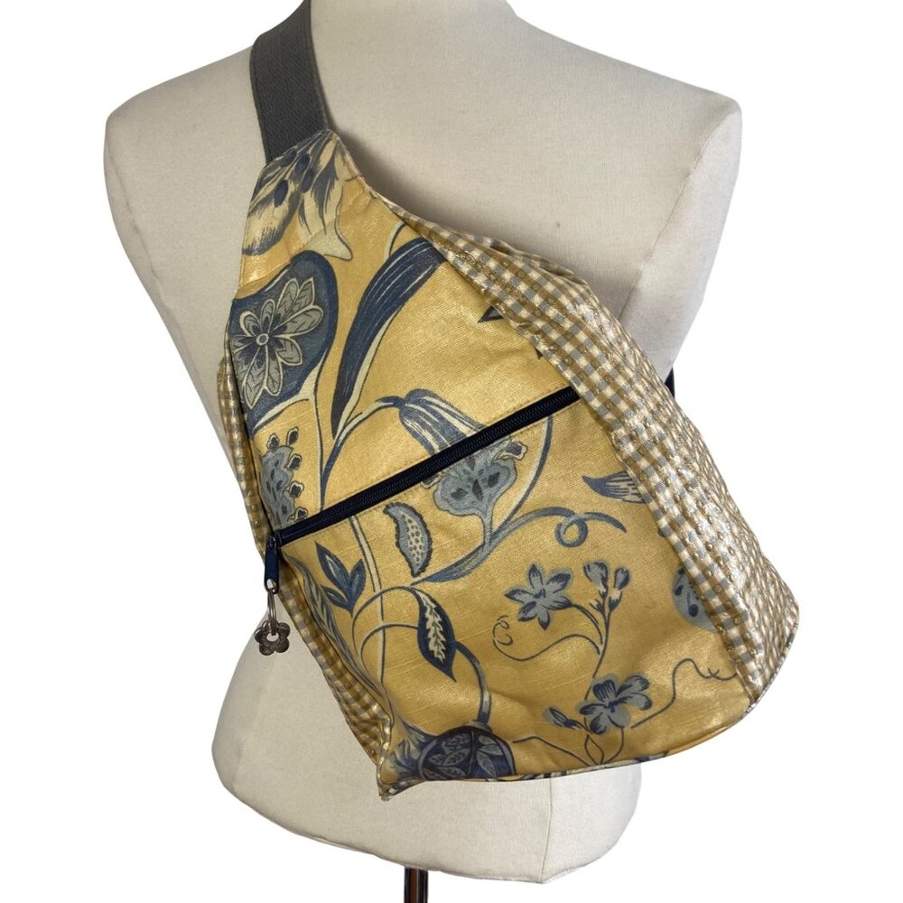 Vintage Nordic House Designs  Sling Backpack Floral Yellow Blue Coated Canvas
